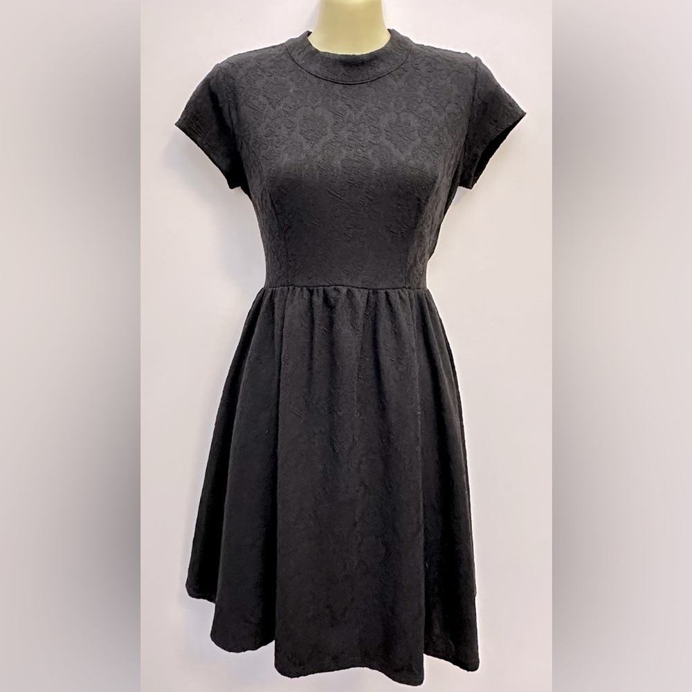 Xhilaration Black Brocade Mockneck Fit & Flare Mini Dress size S